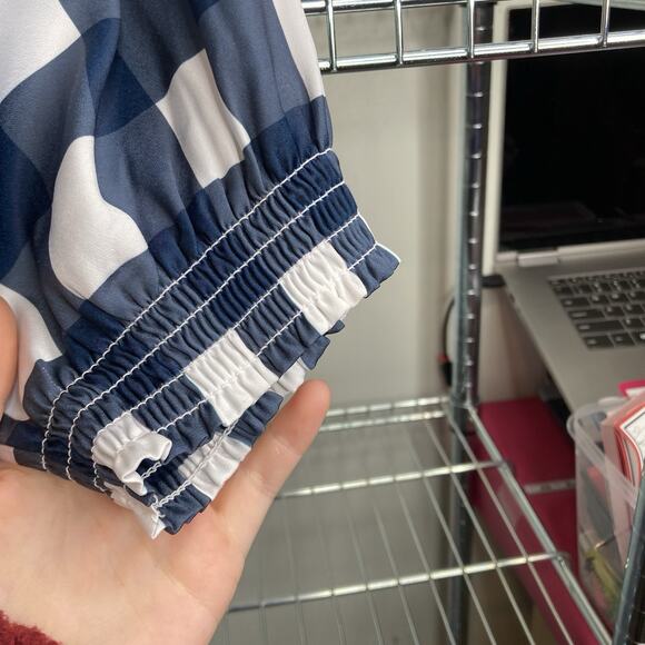 Summersalt Navy Gingham Blouse Size XS Coastal Boho Peasant Flowy Nautical - Picture 9 of 11